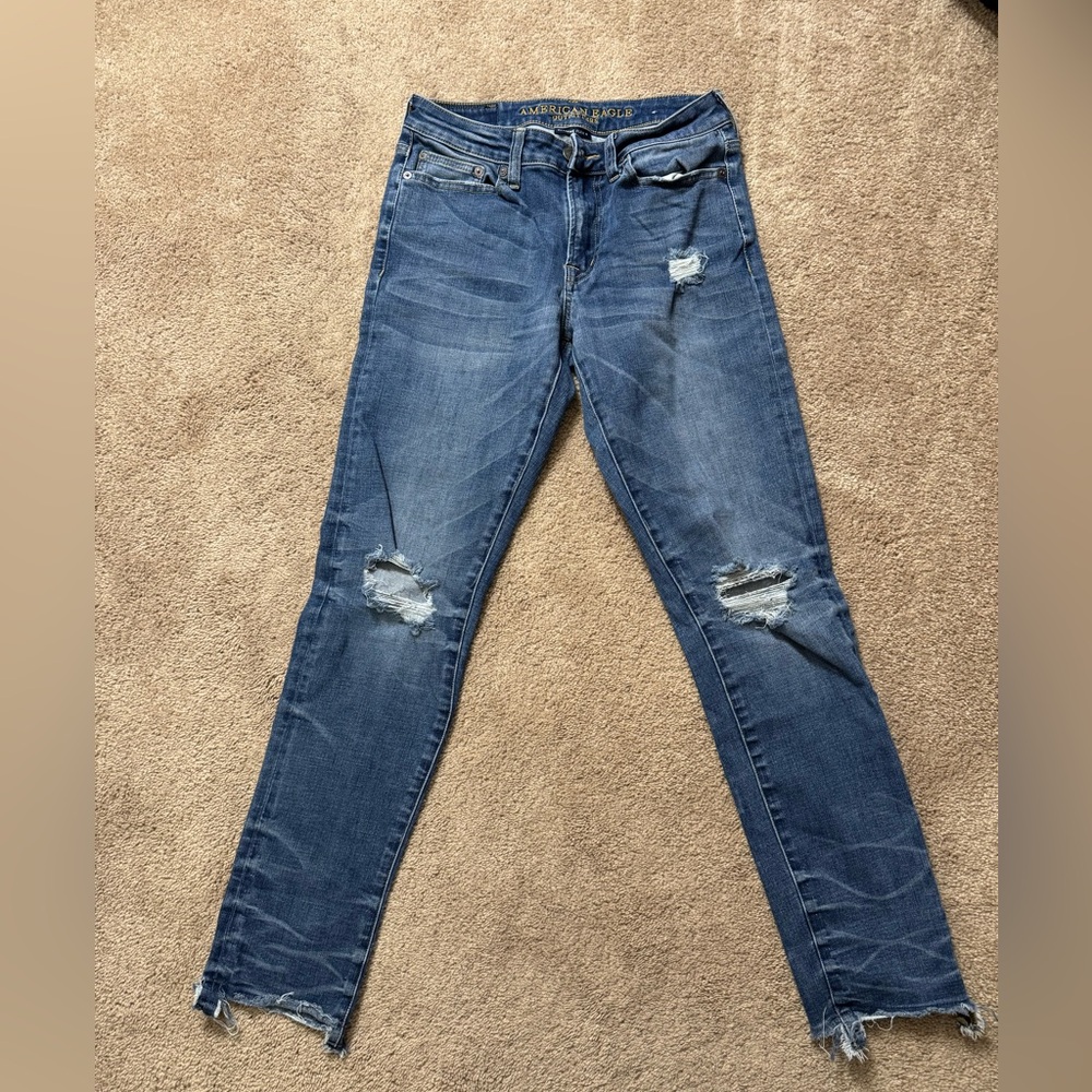American Eagle straight legged jeans, frayed & ripped